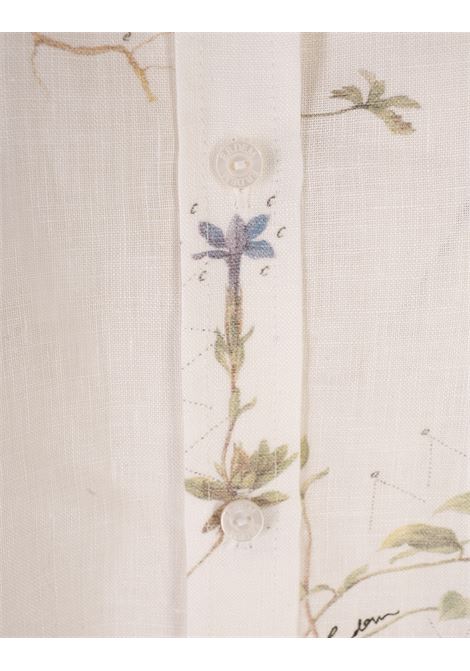 Camicia a Maniche Corte In Lino Bianco Stampato ERDEM | VC25-T20-WBFLIBOTANICAL GARDEN WHITE